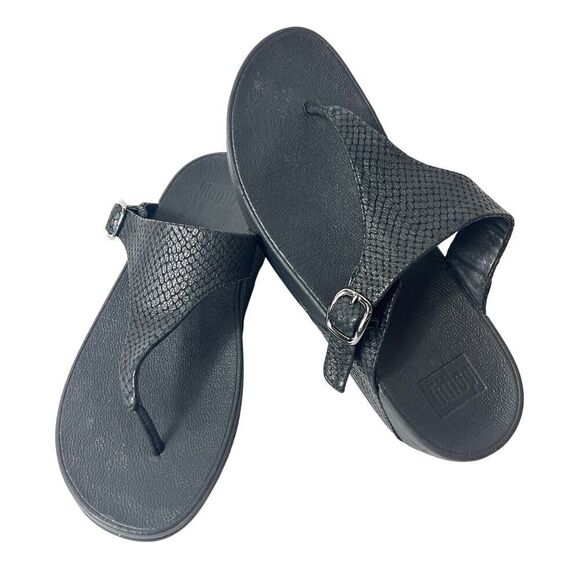 FitFlop Black Thong Leather Summer Sandals Womens Size 10 Comfort Casual Slip On - Picture 1 of 11